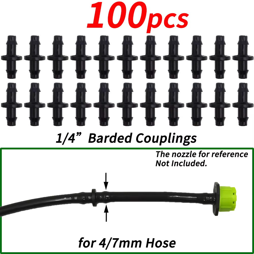 20/50/100 pièces 1/4 ''accouplement barbelé pour tube de tuyau 4/7mm Micro débit goutte à goutte Irr