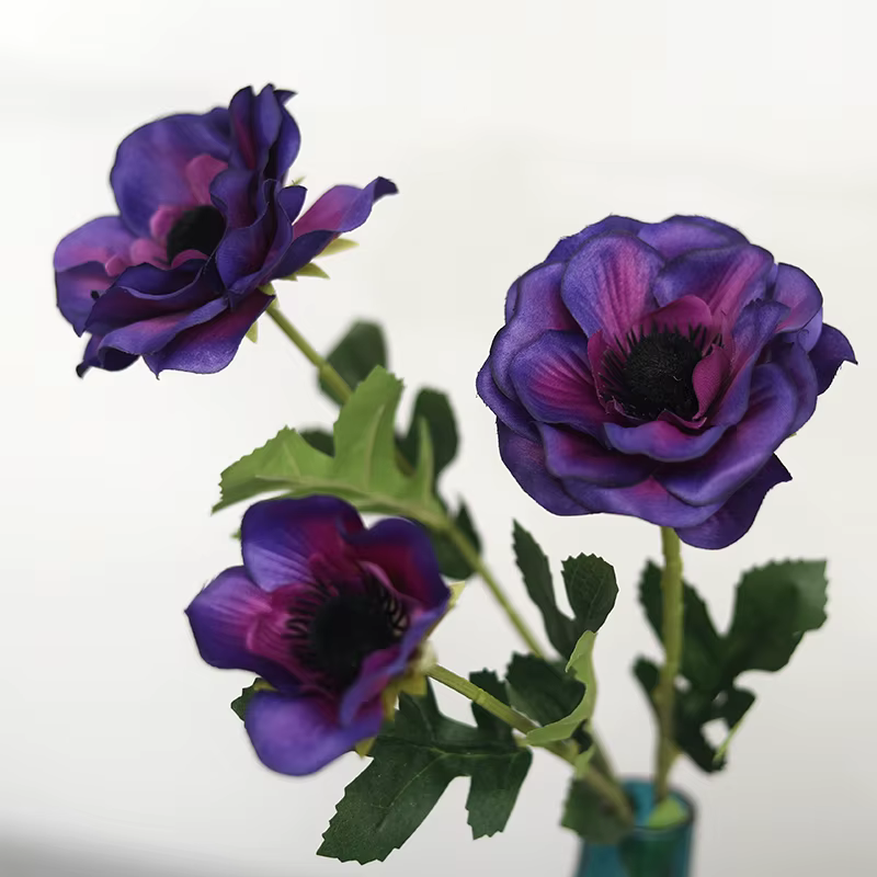 Fausses fleurs d'anémone à 3 têtes, pavot en soie, fleurs artificielles, décoration de fête de maria