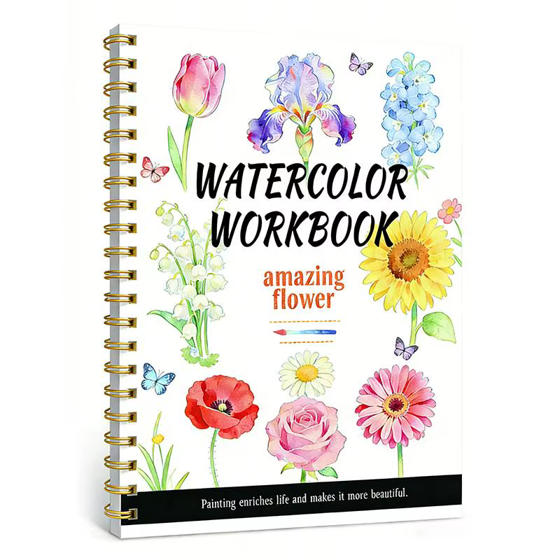 Cahier d'exercices de fleurs en aquarelle à spirale, papier épais, guides faciles pour les débutants