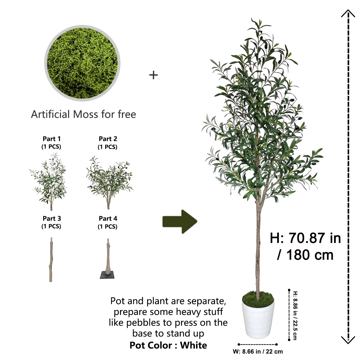 Arbre d'olivier artificiel en pot de 5,91 pieds/180 cm, plante artificielle décorative pour la maiso