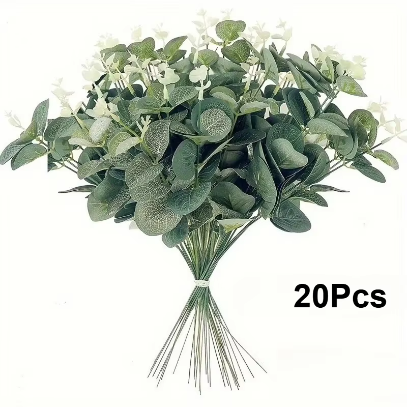Tiges de feuilles d'eucalyptus, plantes artificielles vertes pour décoration de salon, Vases de mari