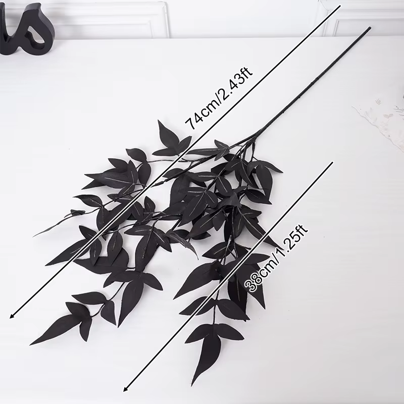 Feuilles de plantes artificielles en soie série noire, branche de bambou Tiannan, matériel floral po