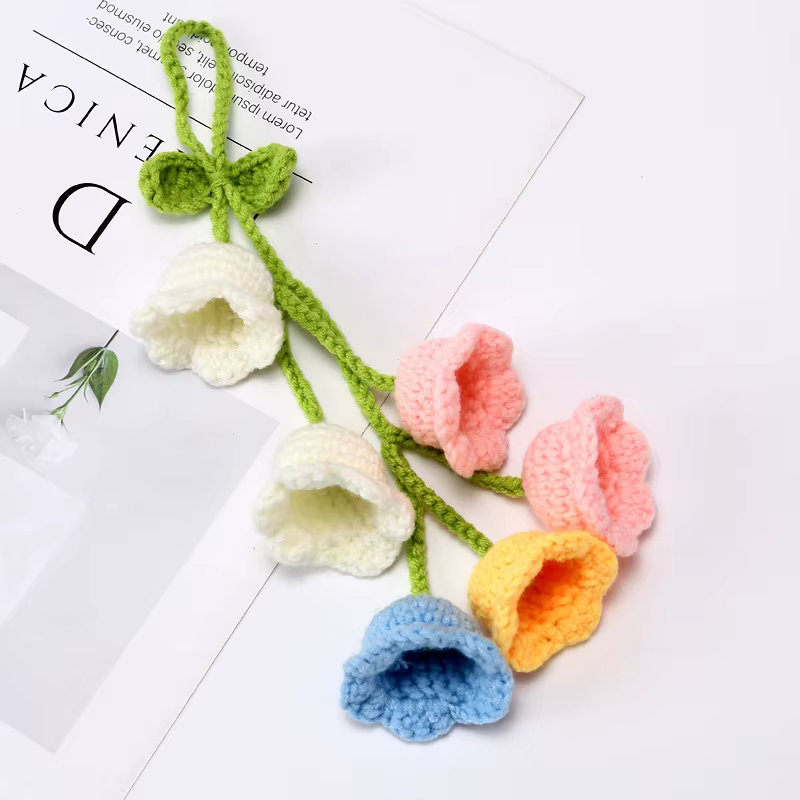 Orchidée Clochette au Crochet avec Pot, Fleurs Tricotées Artificielles Légères Faites à la Main, Déc