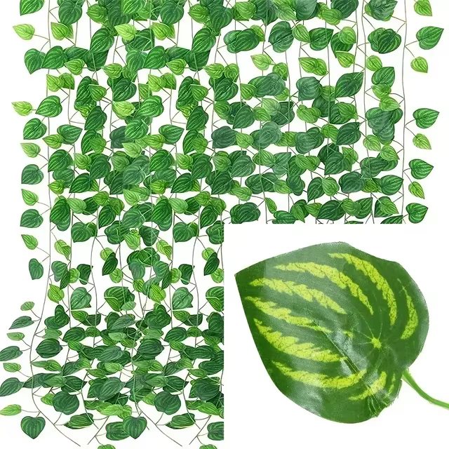 Feuilles de lierre vertes artificielles en rotin, guirlande de vigne suspendue, fausses plantes, déc