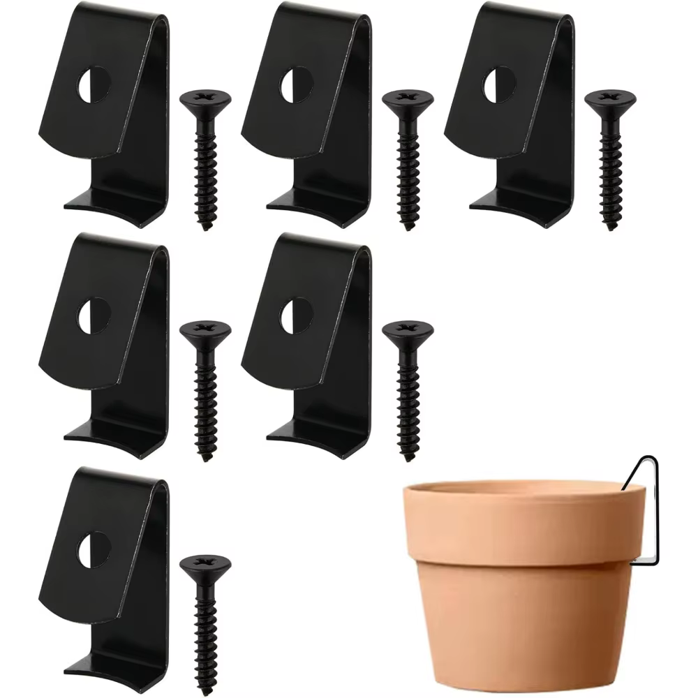 6 clips pour pots de fleurs, supports pour pots en terre cuite, crochets muraux en fer avec vis, pou