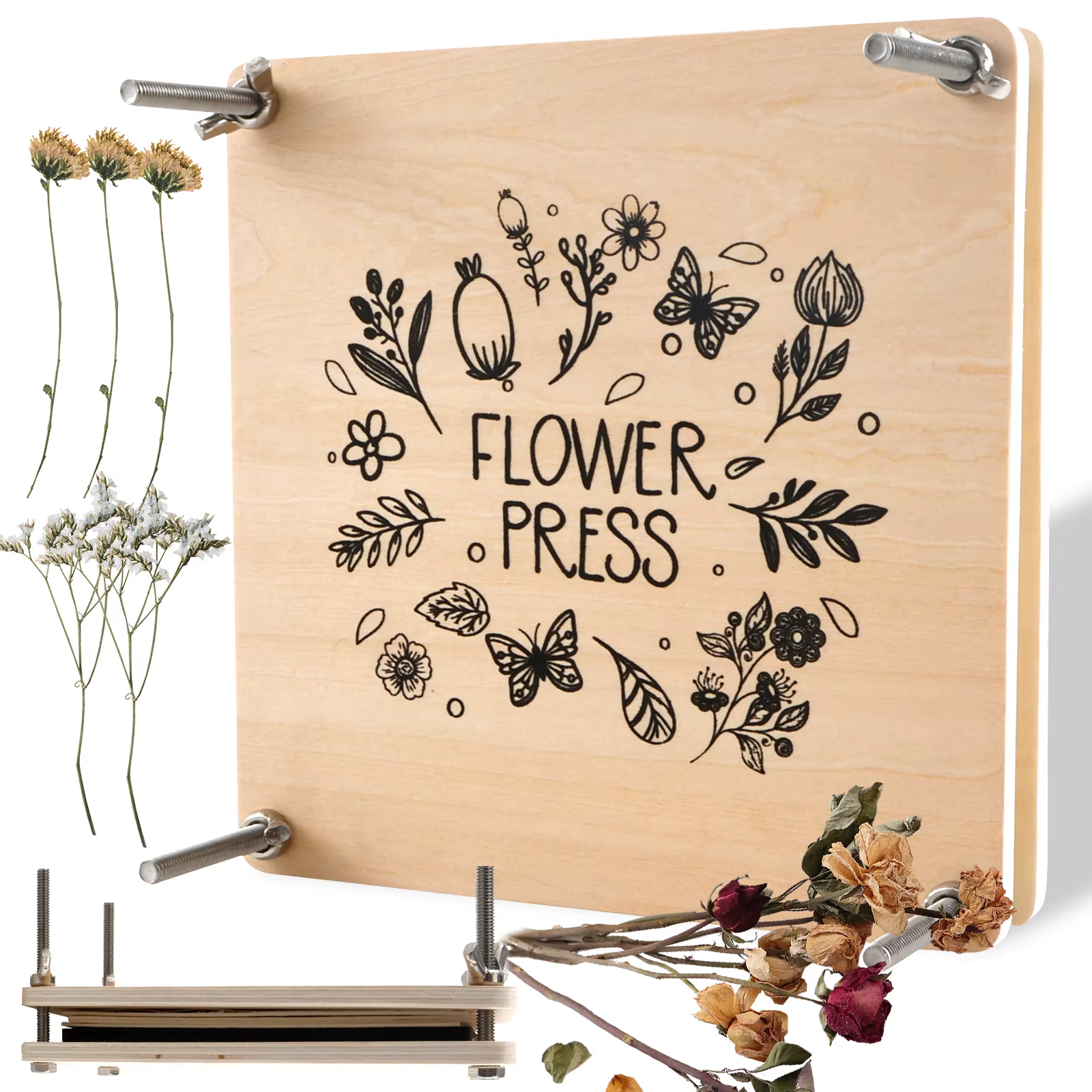 Kit de presse à fleurs professionnel en bois, Kit de presse à feuilles de fleurs, Kit de conservatio