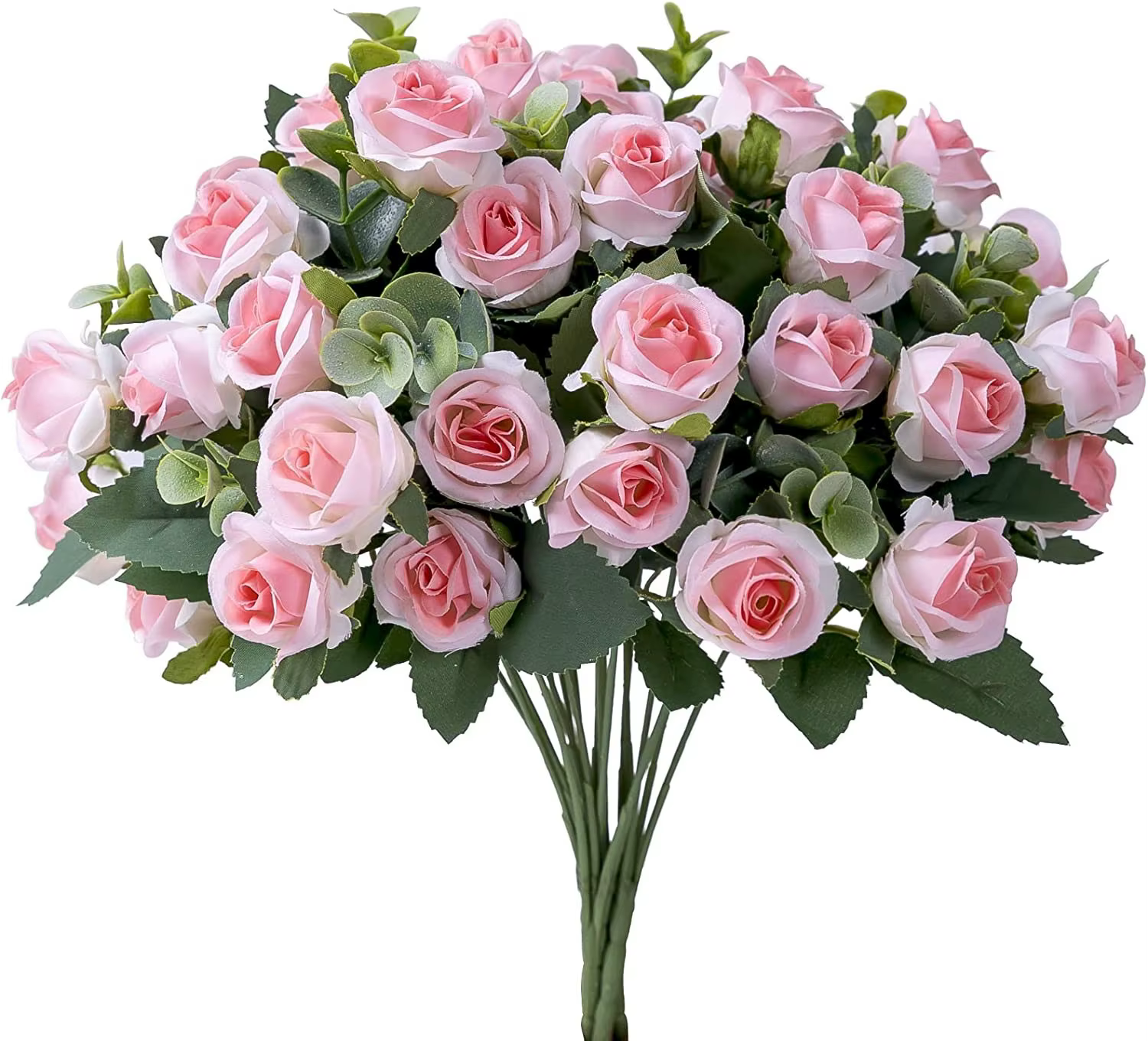 Bouquet de roses artificielles en soie, 10 têtes, feuilles d'eucalyptus blanches, fausses fleurs pou