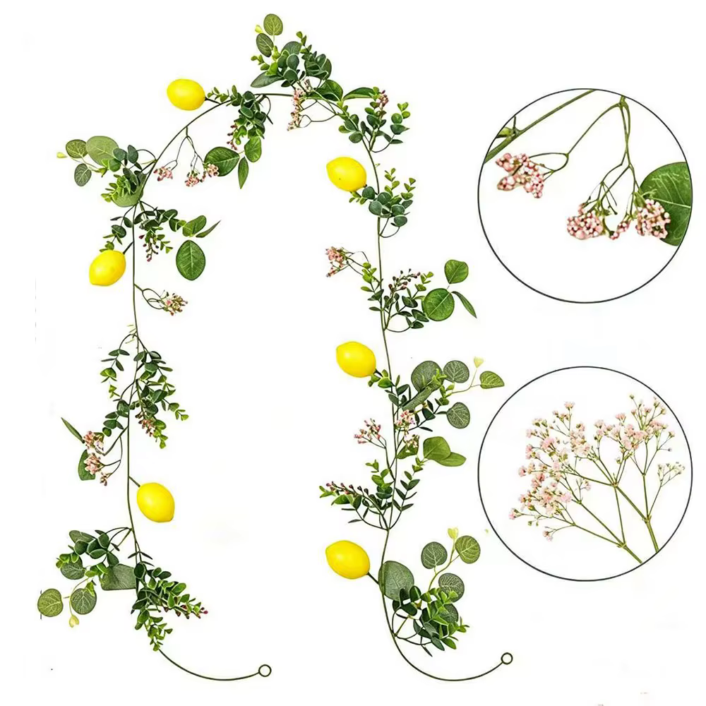 Fleurs en soie, vigne de citron artificielle, longueur 200 cm, branche de citron réaliste, feuilles 