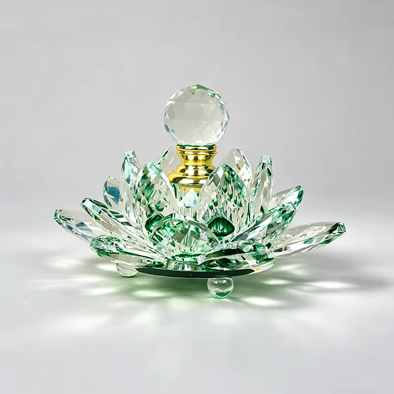 Flacon d'huile essentielle décoratif en cristal en forme de lotus, rechargeable, en verre, pour parf