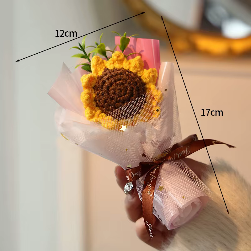 Mini Bouquet de tournesol au Crochet, fleur artificielle tricotée à la main, fleurs éternelles, déco