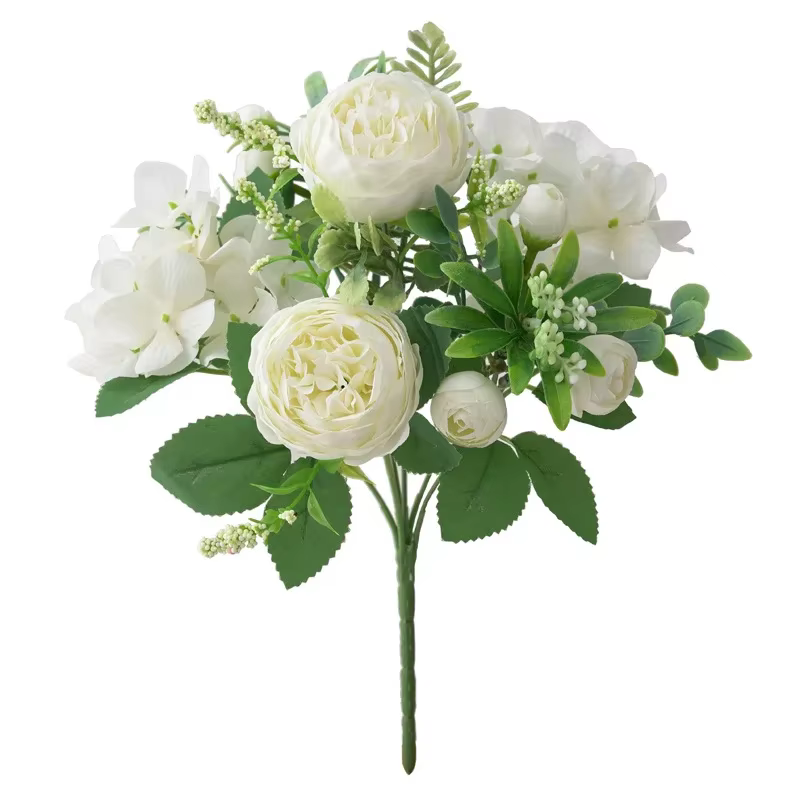 Bouquets en soie bleue, hortensia artificielle, bourgeon de pivoine, Bouquet à main pour mariée, mai