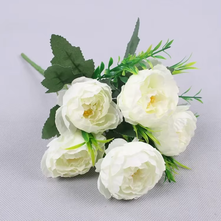 Fleurs de pivoine artificielles d'automne à 6 têtes, pour décoration de mariage, avec arrangements f