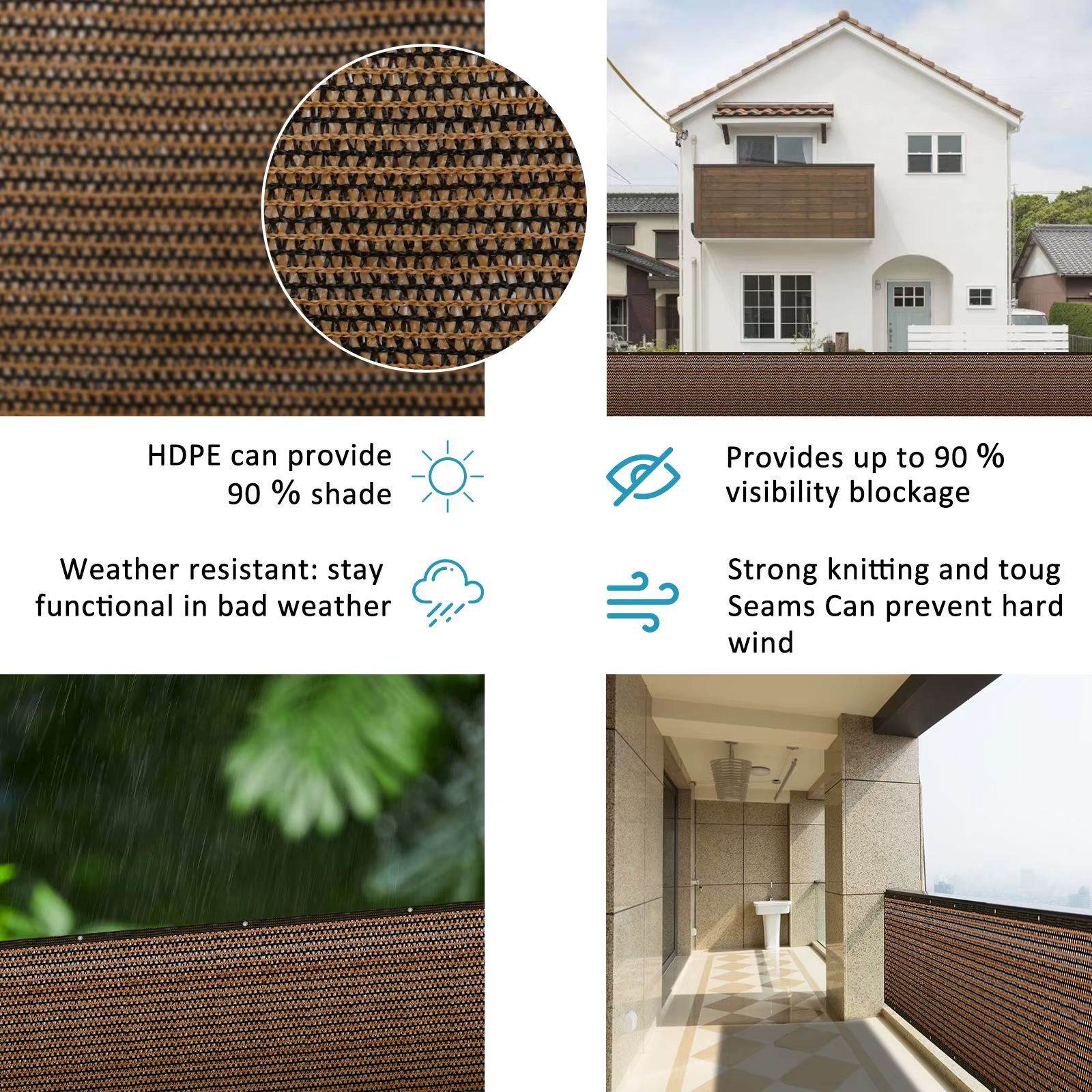Filet de pare-soleil pour balcon, écran de clôture de confidentialité, panneaux Anti-UV extérieurs,