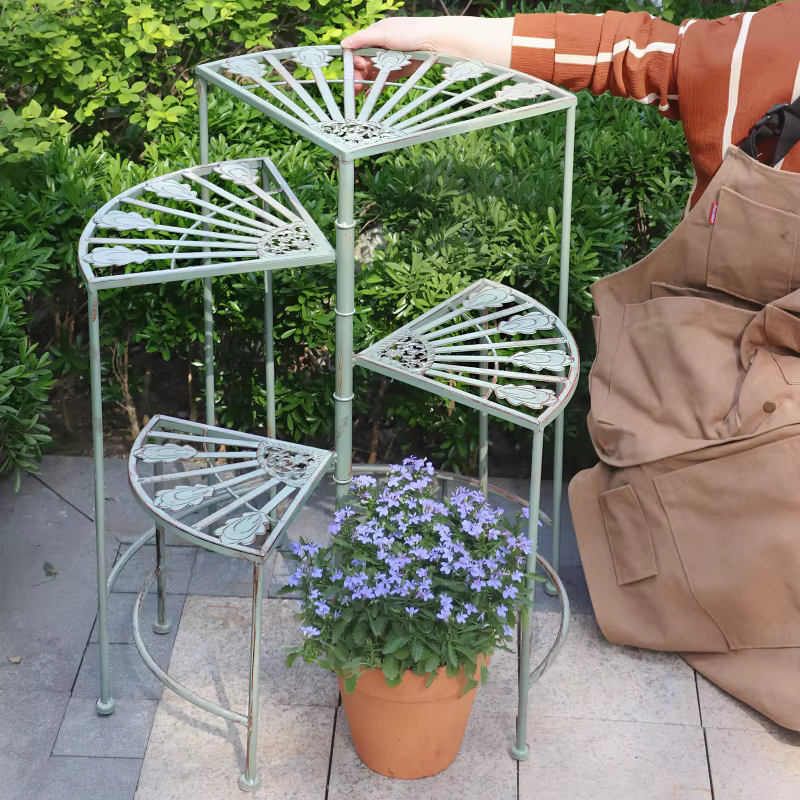 Support de fleurs rotatif en fer, étagère de jardinière de balcon à plusieurs niveaux, présentoir de