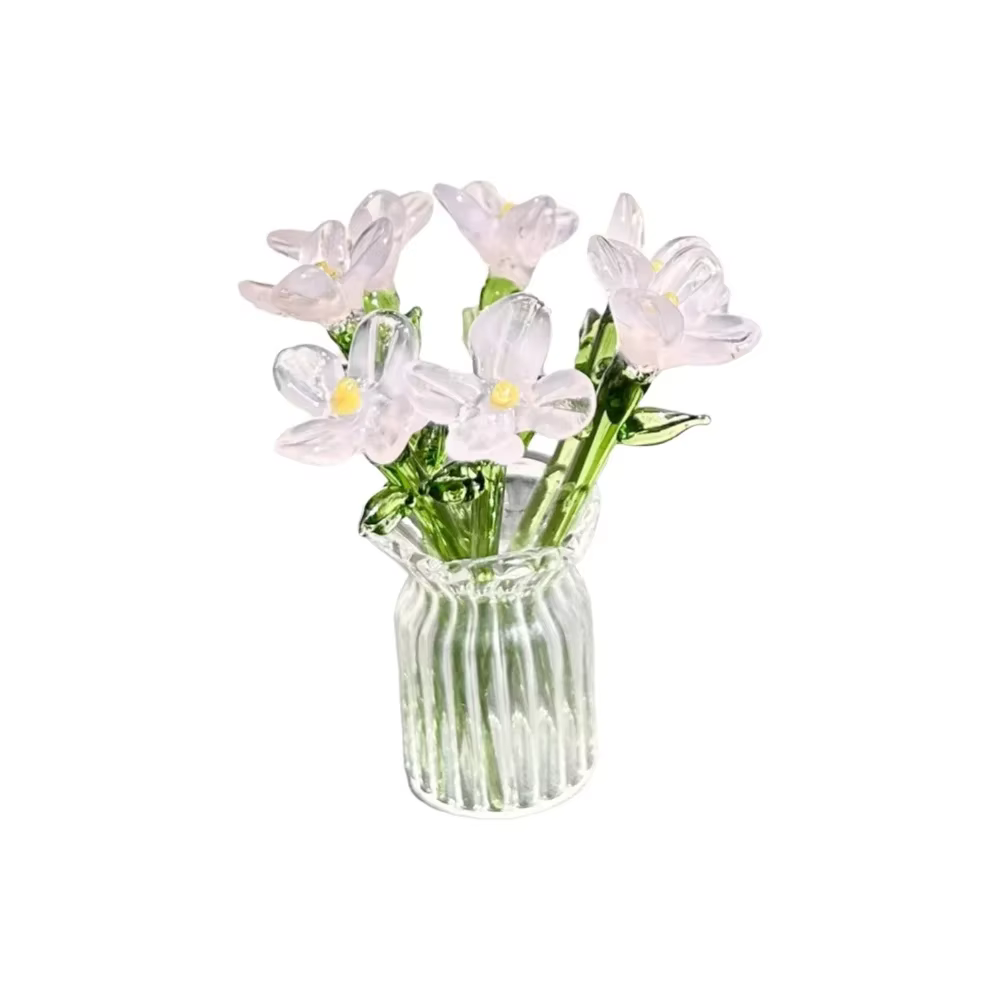Bouquet de fleurs en verre émaillé, mini ornement de table, vase en pot, décoration artificielle de 