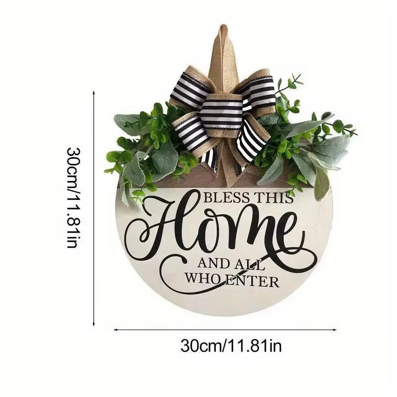 Couronne de fleurs ronde en bois, ornement suspendu de bienvenue pour porte d'entrée, décor d'extéri