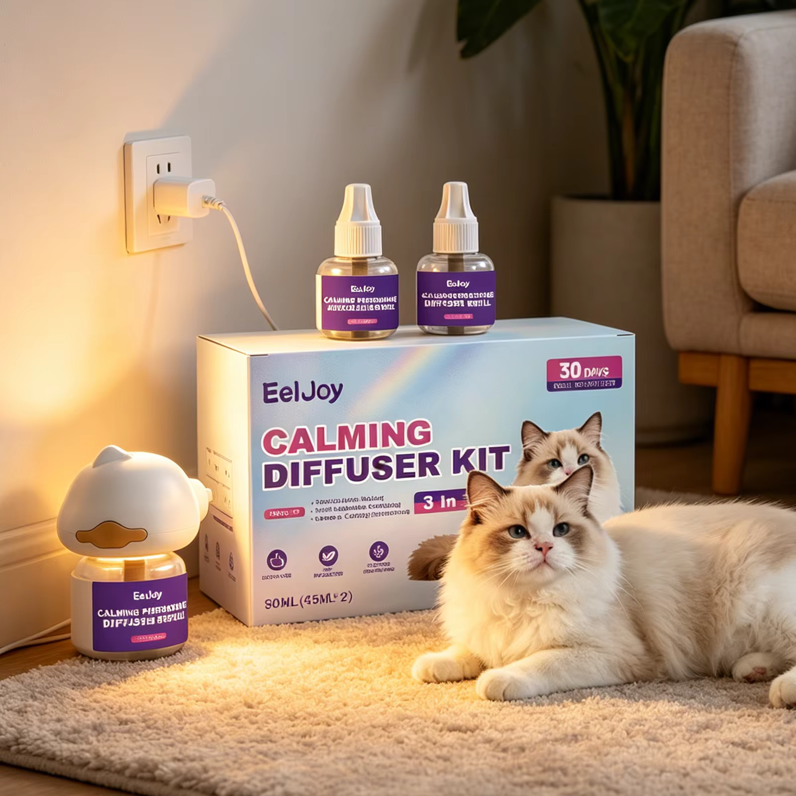 Diffuseur apaisant naturel pour soulager le stress des chats avec huile essentielle végétale, diffus