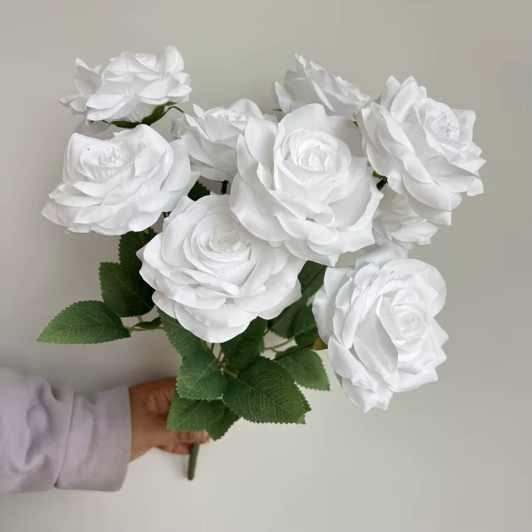 Bouquet de Roses artificielles en diamant, 9 têtes, fleur artificielle, Rose rouge, bleue, blanche, 