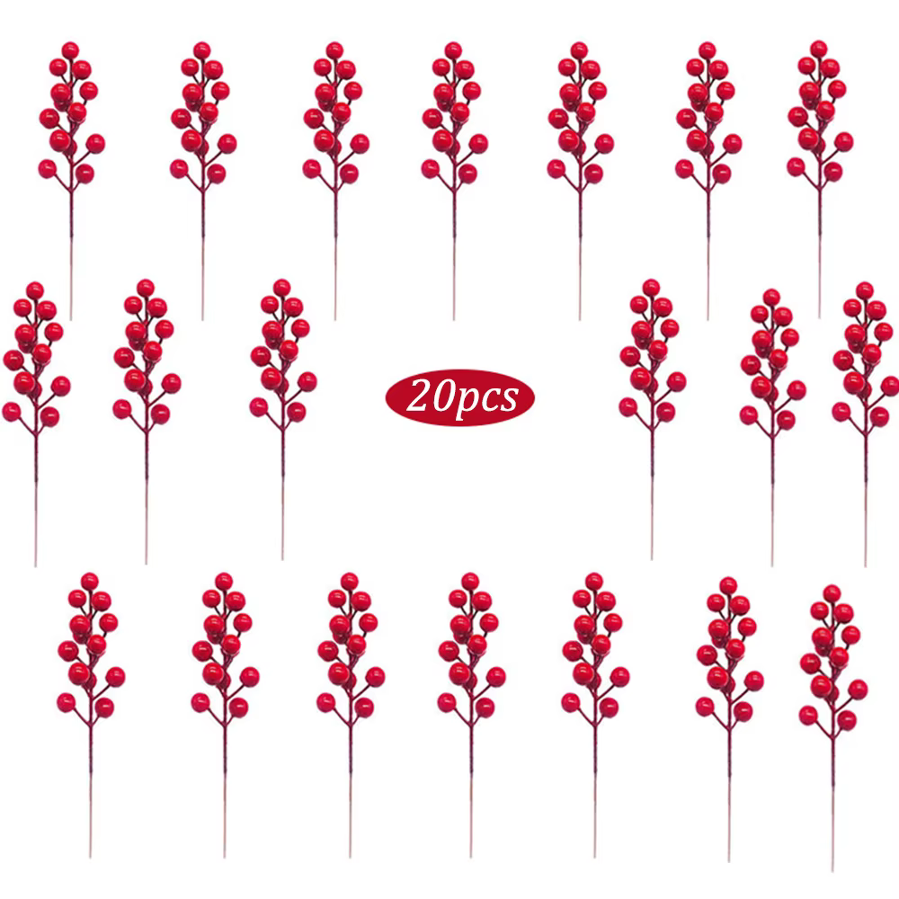 20 pièces baies de houx artificielles noël hiver fausses baies ornements pour arbre de noël bricolag