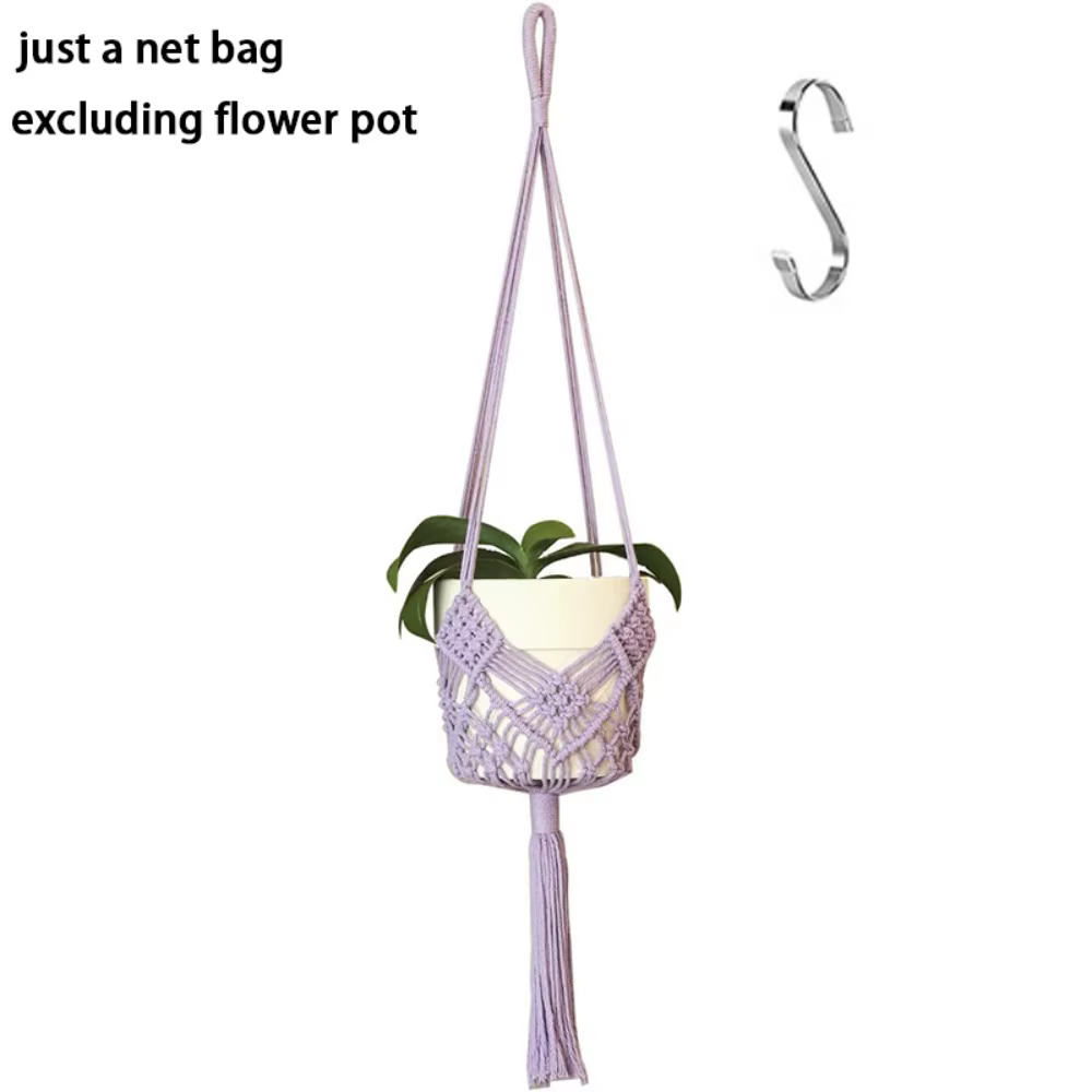 Cintre pour plantes Boho, corde en coton tissée avec pochette en filet, panier suspendu, Pot de fleu