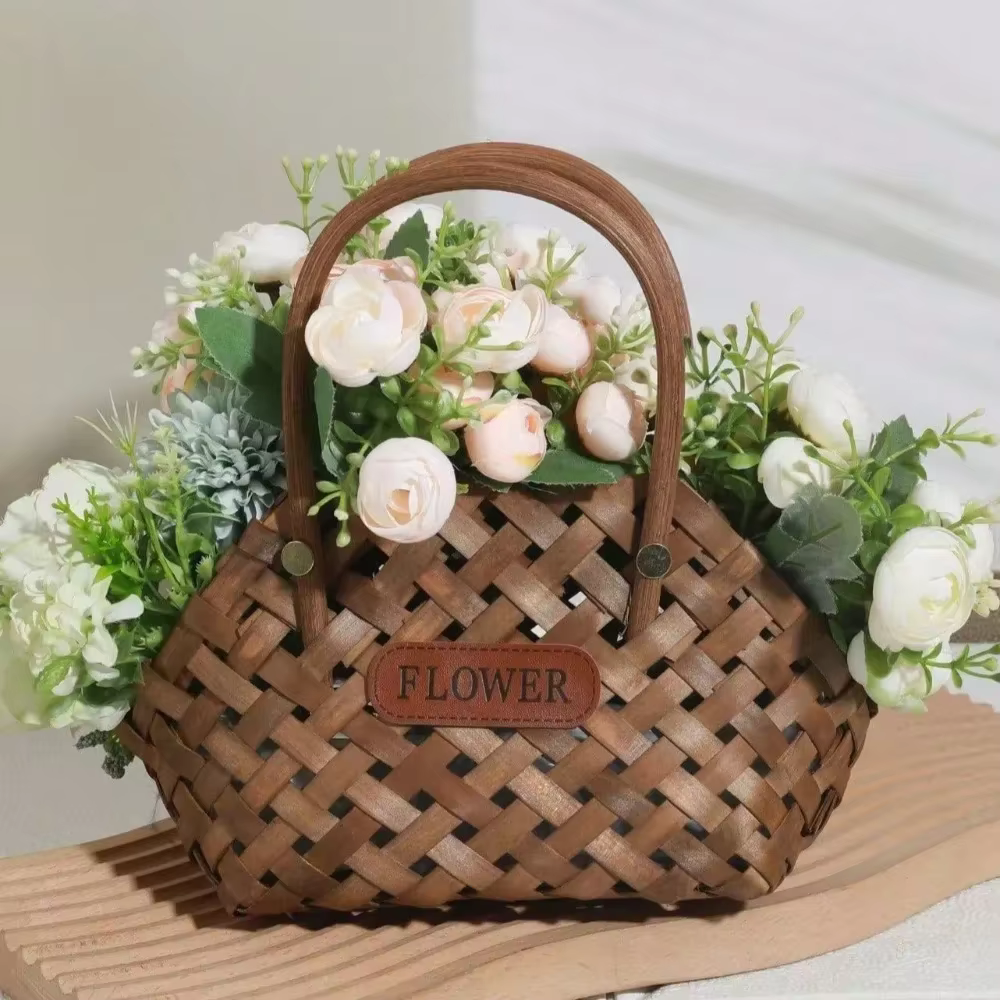 Mir à Fleurs Tissé en Bambou, Fait à la Main, Cache-Pot Décoratif