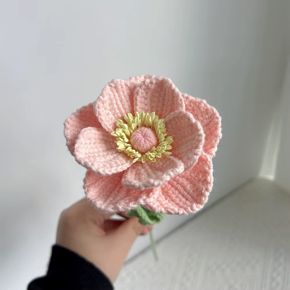 Anémone Crochet fleur fait à la main rose violet bleu tricoté fleur artificielle de haute qualité ma