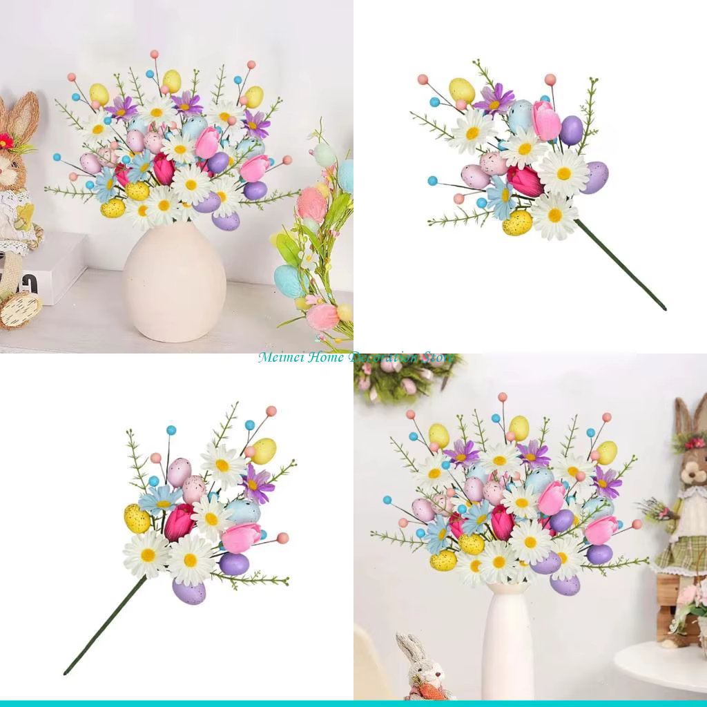 H7BF – Arrangement fleurs d'œufs pâques, Bouquets fleurs artificielles pour manteaux, affichage tabl