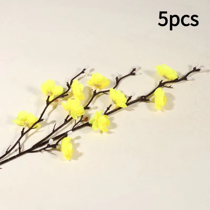 5 tiges de fleurs de prunier jaunes, fleurs en plastique réalistes, adaptées à la décoration de la m