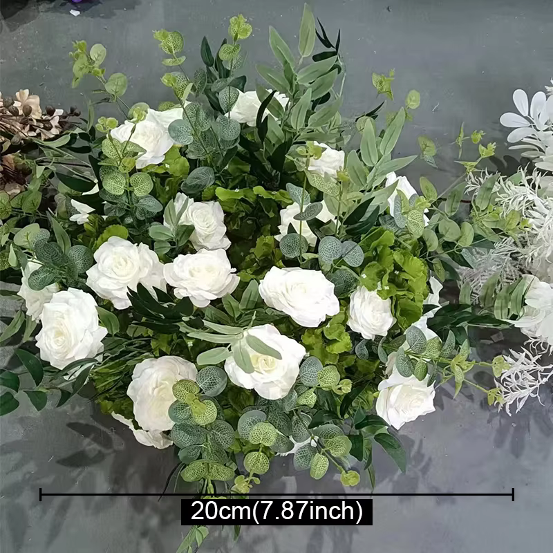 Feuille de plante verte, Rose blanche, fleur artificielle, centre de Table de mariage, boule florale