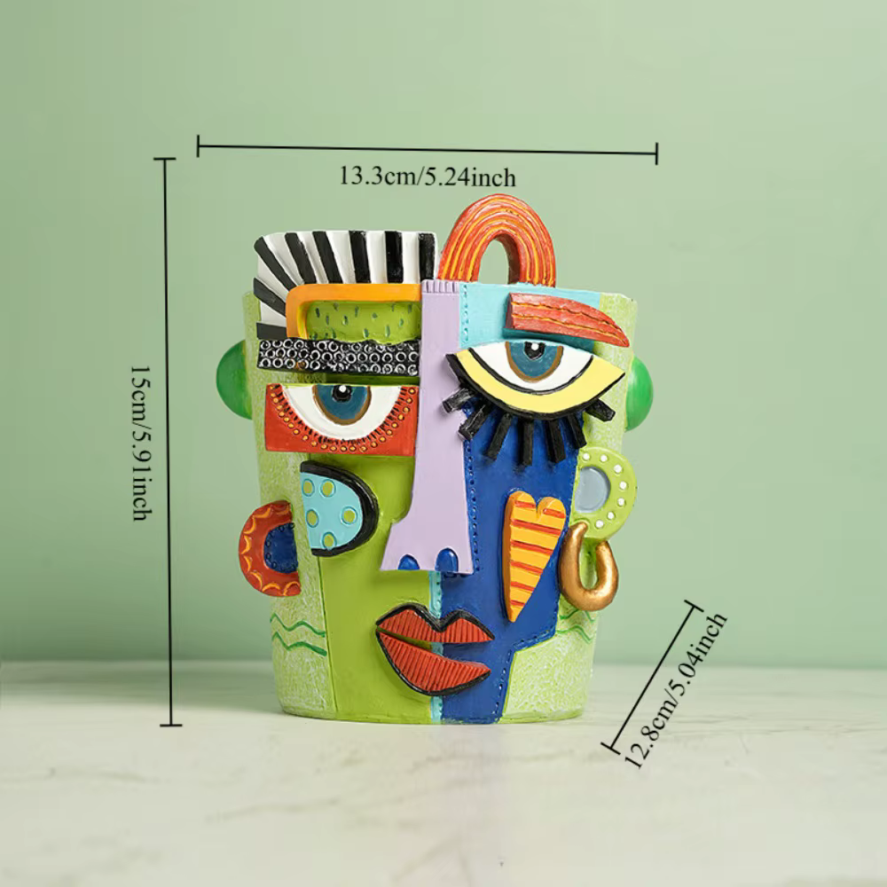 Pot de fleurs décoratif abstrait en forme de visage, style Picasso, pour plantes succulentes, orneme
