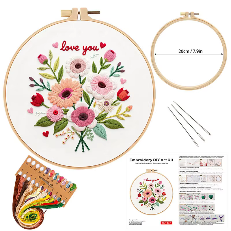 Kit de bricolage de broderie florale pour la saint-valentin, avec aiguille et fil, Kit artisanal pou