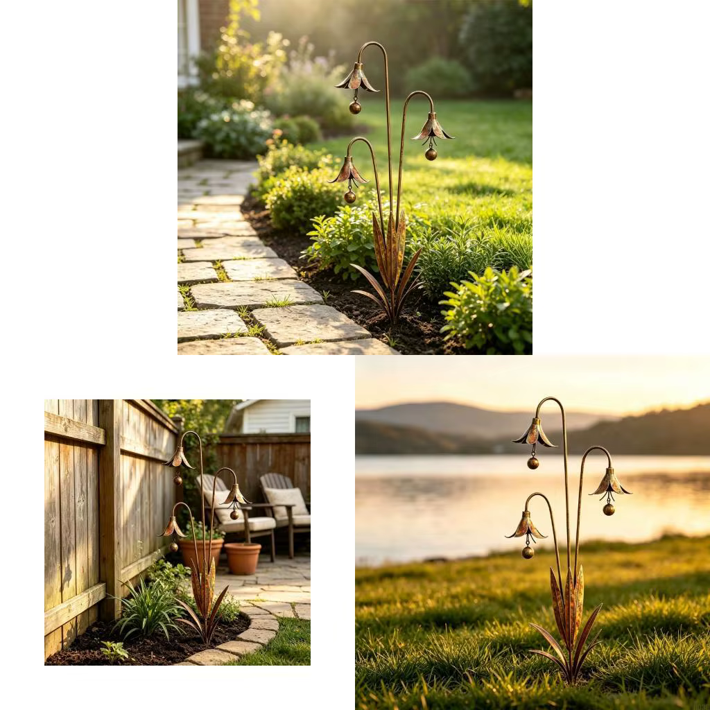Élément jardin en fer durable construit avec 3 fleurs complexes placement facile B03E