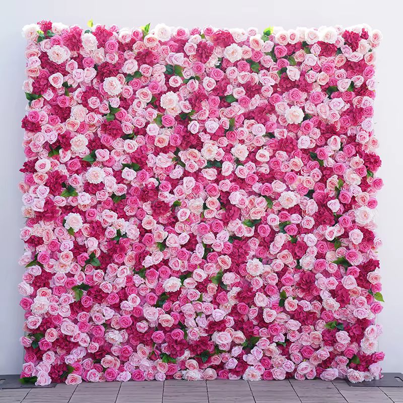 Rideau enroulable 5D hortensia Rose, tissu mural de fleurs, décorations d'arrière-plan de mariage en