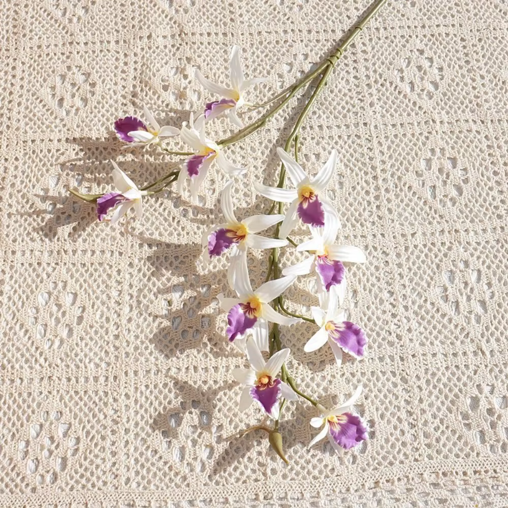2 Branches d'Orchidées Artificielles Dendrobium à Toucher Réel, Faite à la Main, Simulation Exquise 
