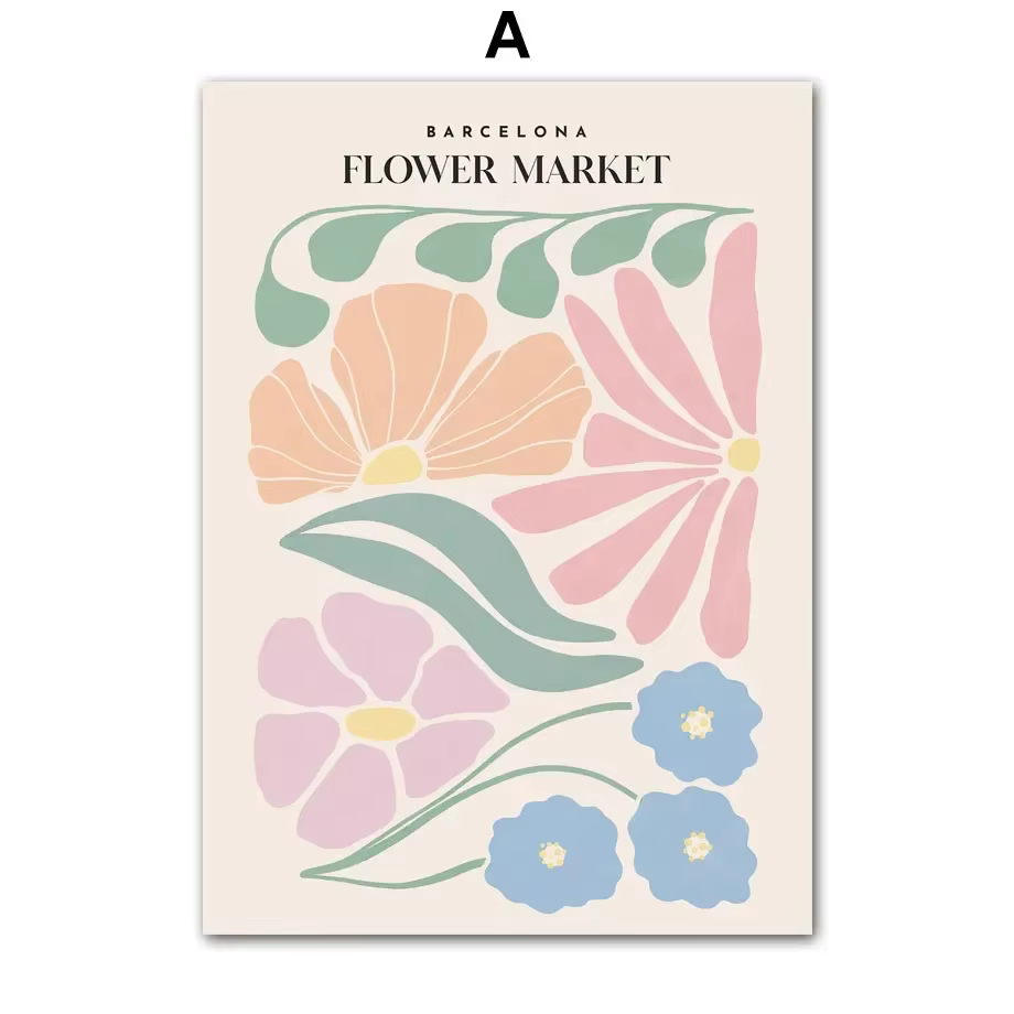 Art mural sur toile de marché aux fleurs colorées et fraîches - Forme de fleur, décoration nordique 