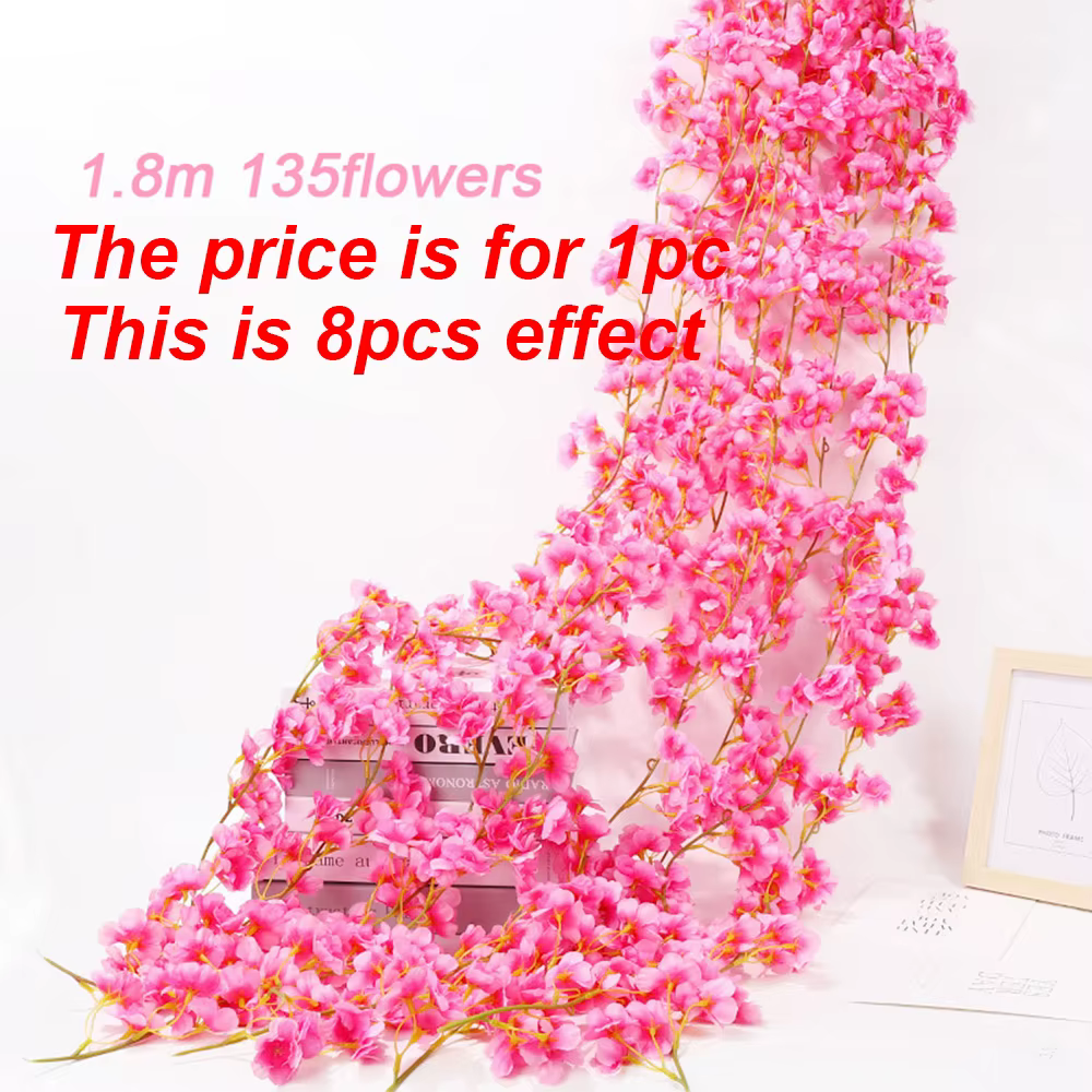 1pc 5.6ft Guirlande de fleurs artificielles de cerisier (Sakura) pour mariage, jardin, arche de rose