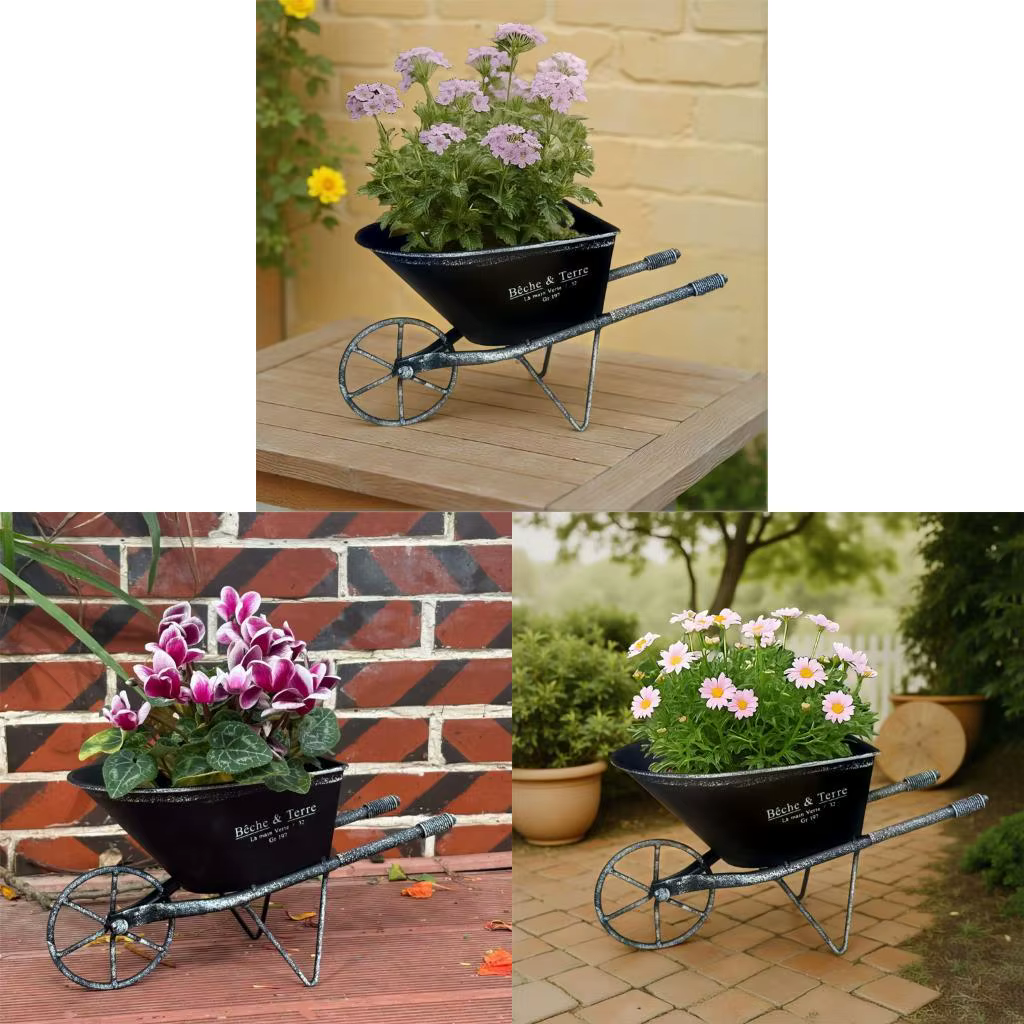 Brouette en fer rétro, pot fleurs, jardinière en métal antirouille pour balcon, jardin, Patio, décor