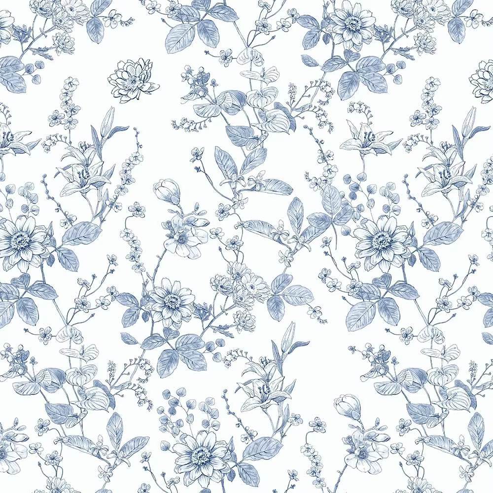 Papier peint auto-adhésif à fleurs bleues, Vintage, bleu et blanc, papier de Contact amovible botani