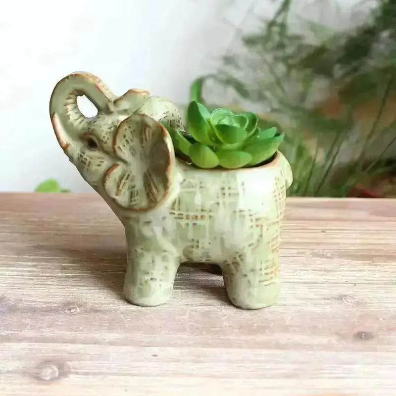 Nouveau pot de fleurs en céramique vintage en forme d'éléphant, pot pour plantes succulentes, décora