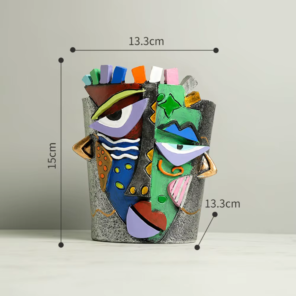 Pot de fleur avec visage abstrait, Vase à tête Unique, conteneur de jardinière de Style Picasso avec