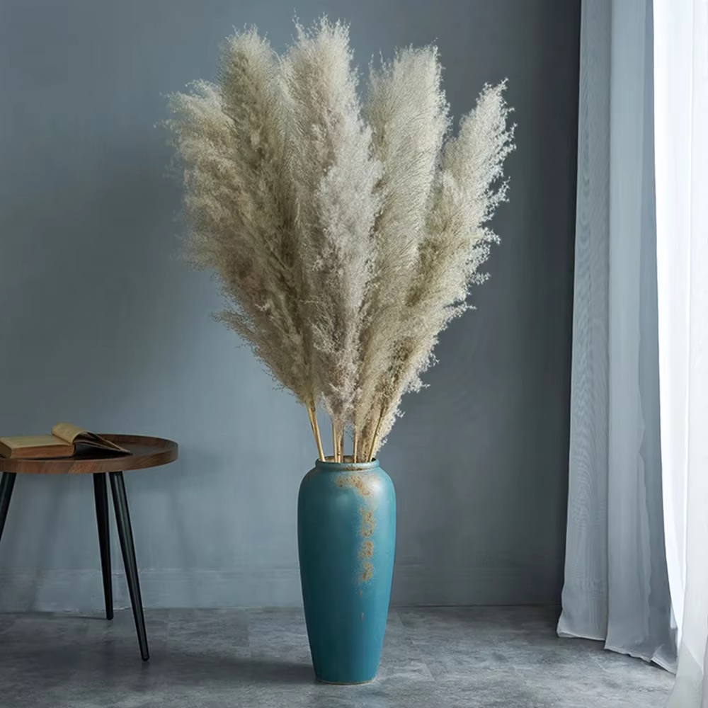 Herbe de Pampa de 80 à 120cm de haut, Bouquet de fleurs séchées naturelles moelleuses et grandes, dé