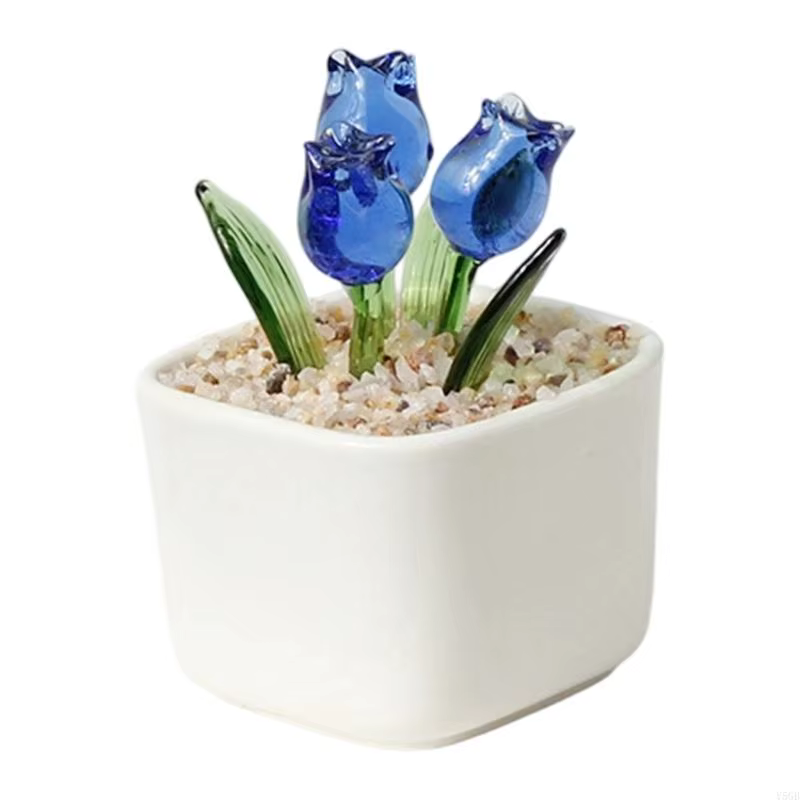 Bouquet tulipes en plastique en verre, artisanal, décoratif, présentoir table, Figurine fleur Miniat