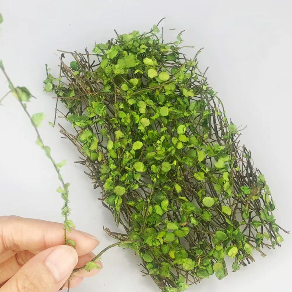 Simulation de feuilles de rotin miniatures, plantes grimpantes, table de sable, végétation, scène de