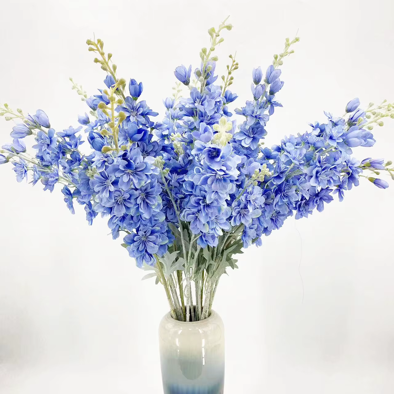Fleurs artificielles pour la décoration de la maison, 2 fourches, flocage, delphinium, branche, mari