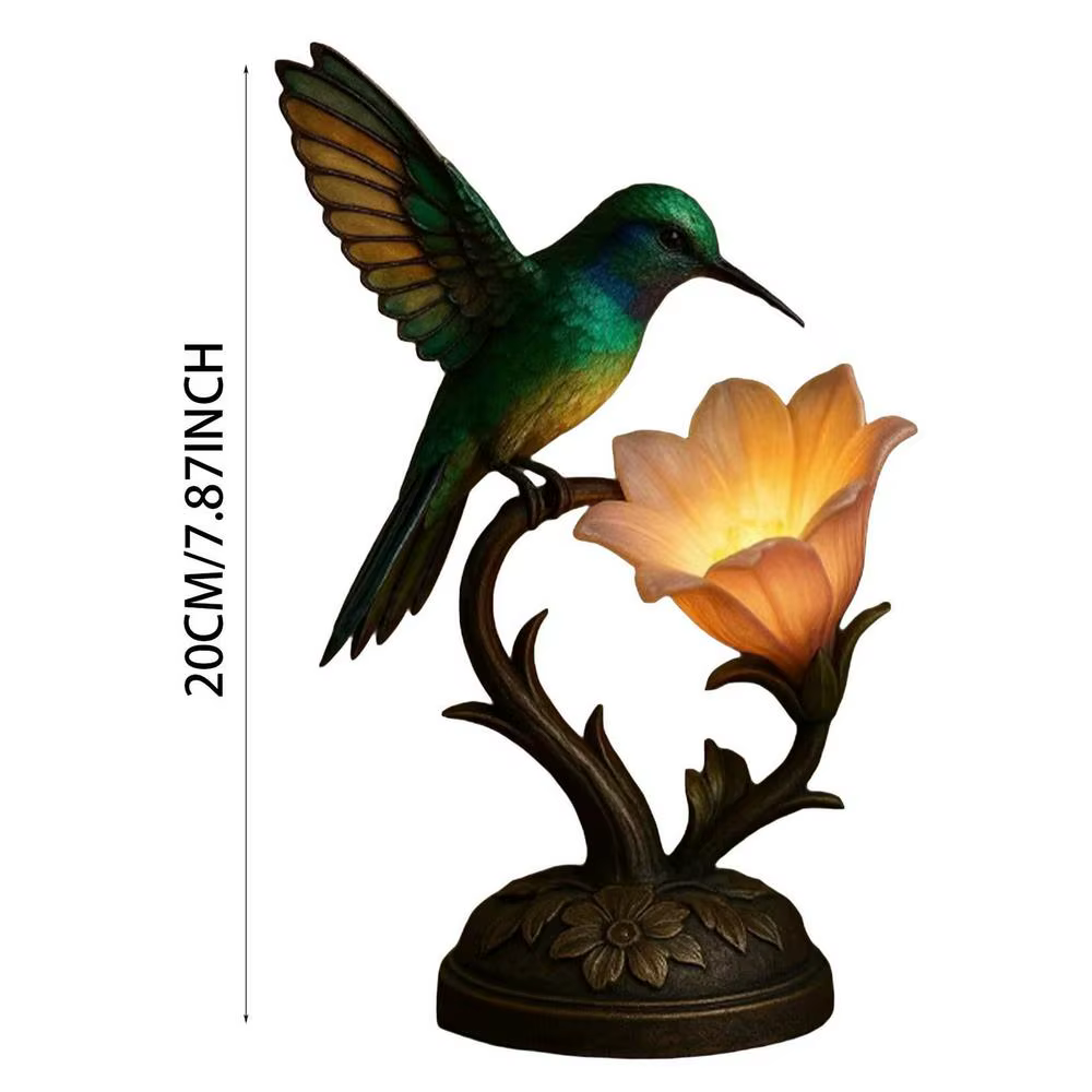 Lampe florale vintage, éclairage d'ambiance chaleureux, lampe colibris, lampe de bureau, décoration 