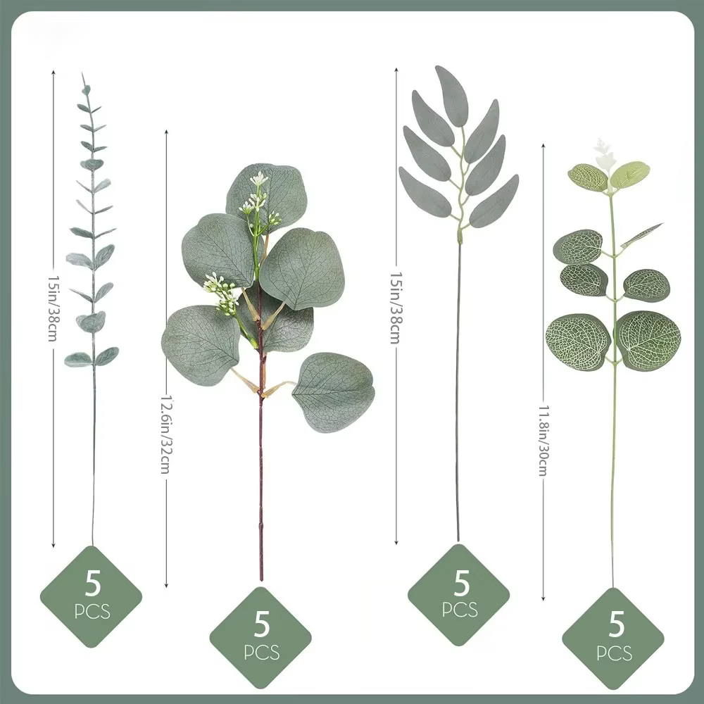 Tiges de feuilles d'eucalyptus, 20 pièces, Bouquet de plantes artificielles, fausses fleurs pour la 