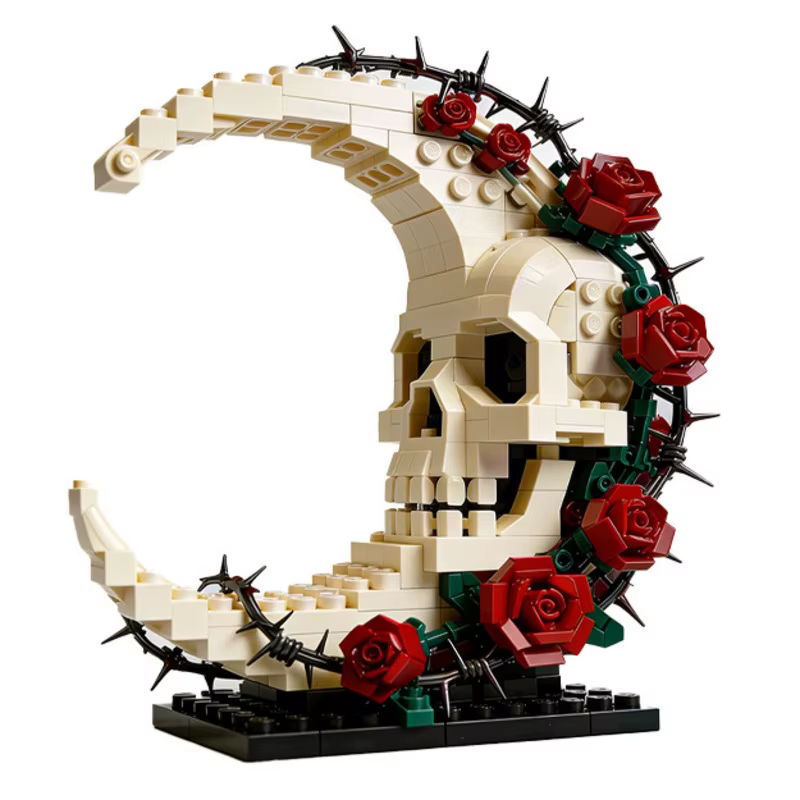 Nouveaux blocs de construction Moc Dark Moon Skull Flower Assembly, 439 pièces, collection d'ornemen