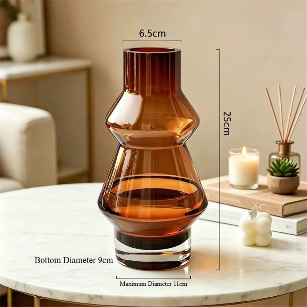 Vase à fleurs en verre ambré nordique moderne, vase hydroponique pour fleurs séchées ou fraîches, dé