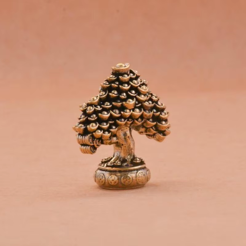 Ornements d'arbre de Fortune en laiton, lingot d'arbre en pot, ornements rétro en laiton, Sculpture 