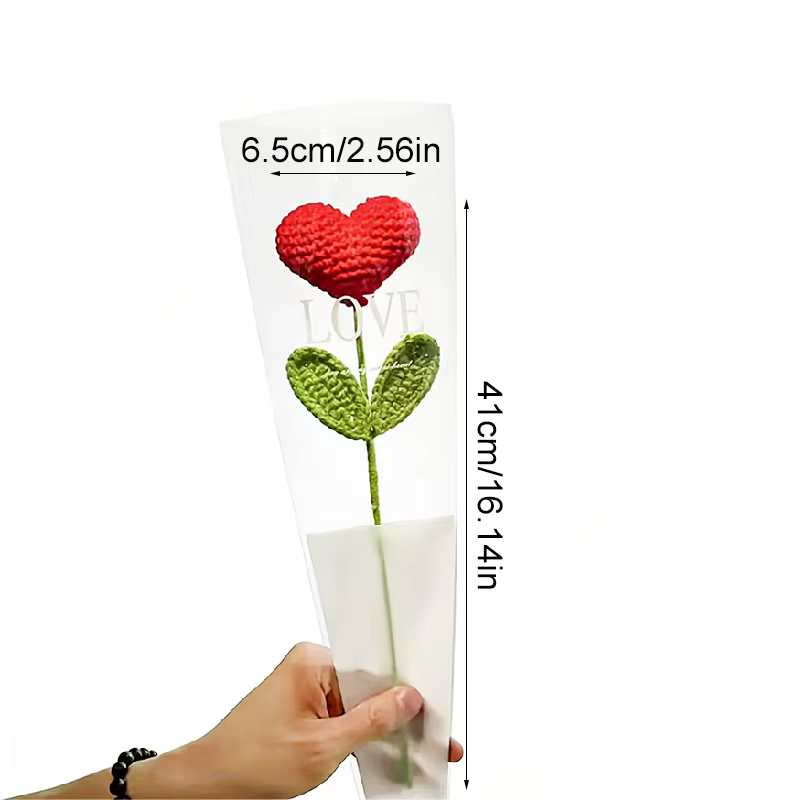 Fleur tricotée à la main en forme de cœur rouge, plante tricotée au Crochet, Bouquet de fleurs, cade